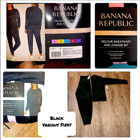 Banana Republic Women’s Velour Sweatshirt & Jogger Set Black - Picture 1 of 4